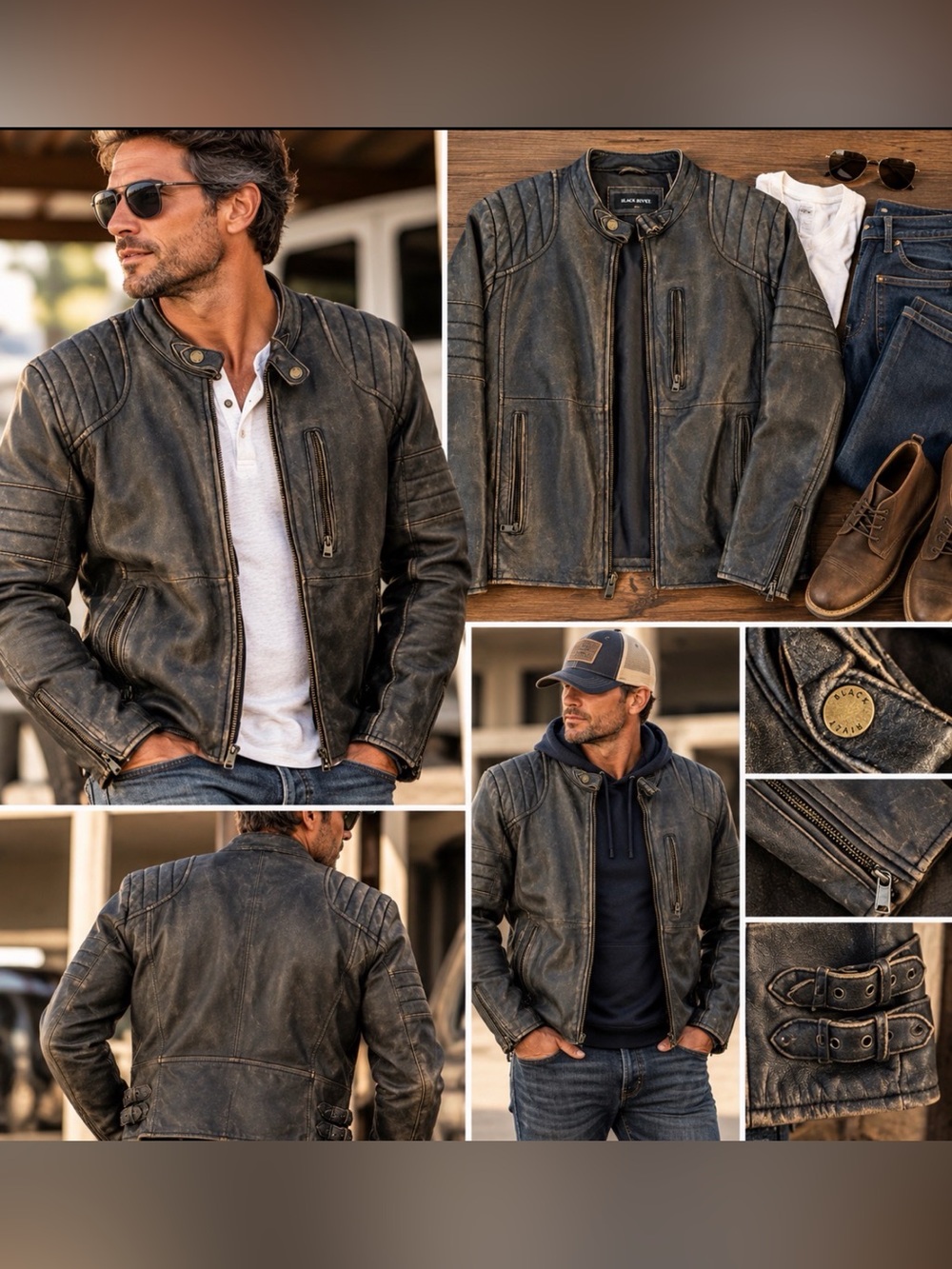Seriously Cool Black Rivet Men’s Genuine Leather Moto Jacket – Small